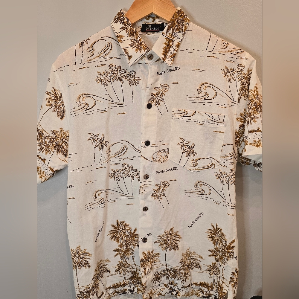 Men's Tropical Print Shirt - White and Brown
